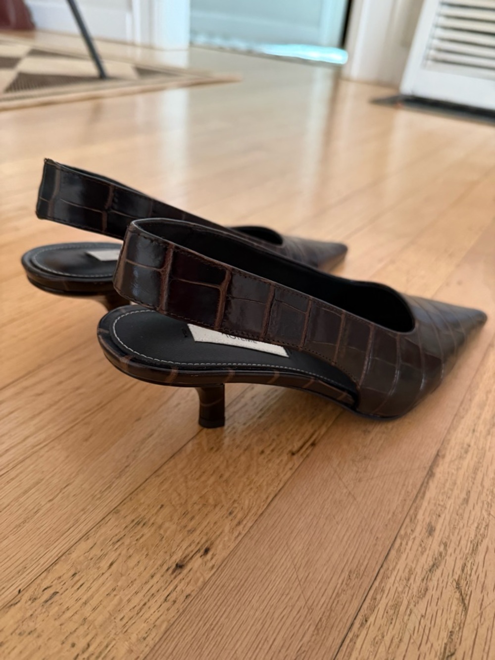 Toteme Brown Croc-Embossed Slingback Pointed Toe Heels - Picture 3 of 5